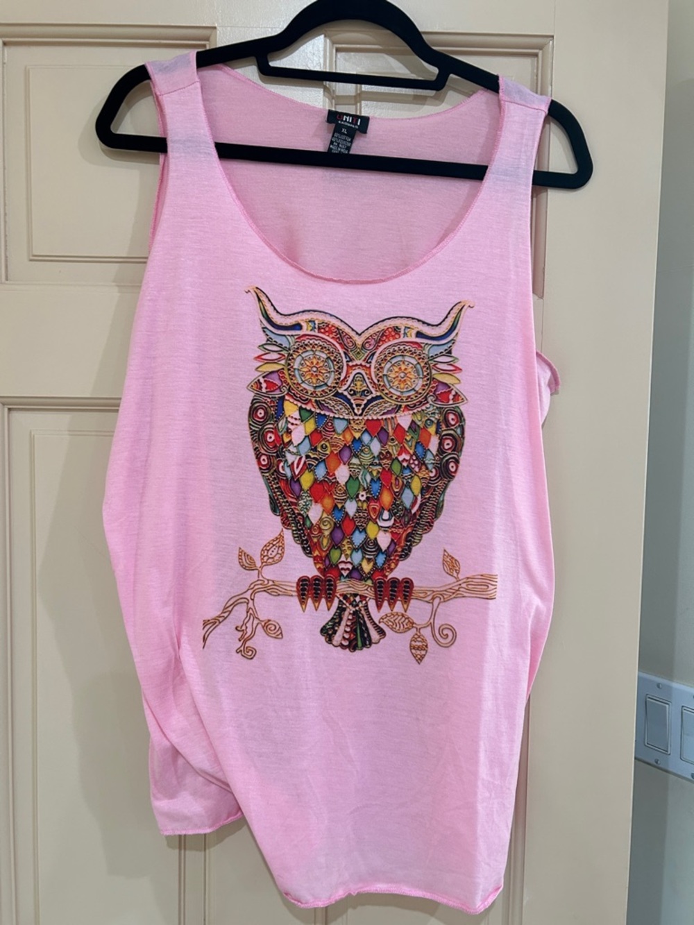 Uniti Casual Pink Tank with Colorful Multicolor Owl Graphic
